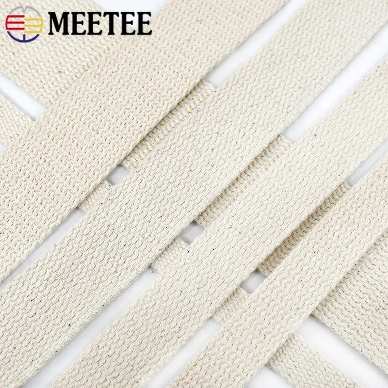 Meetee 10M 10-50mm Beige Cotton Webbing 1.5mm Thick Canvas Lace Ribbon for Bags Strap Tape Clothing Sewing Bias Decoration Band