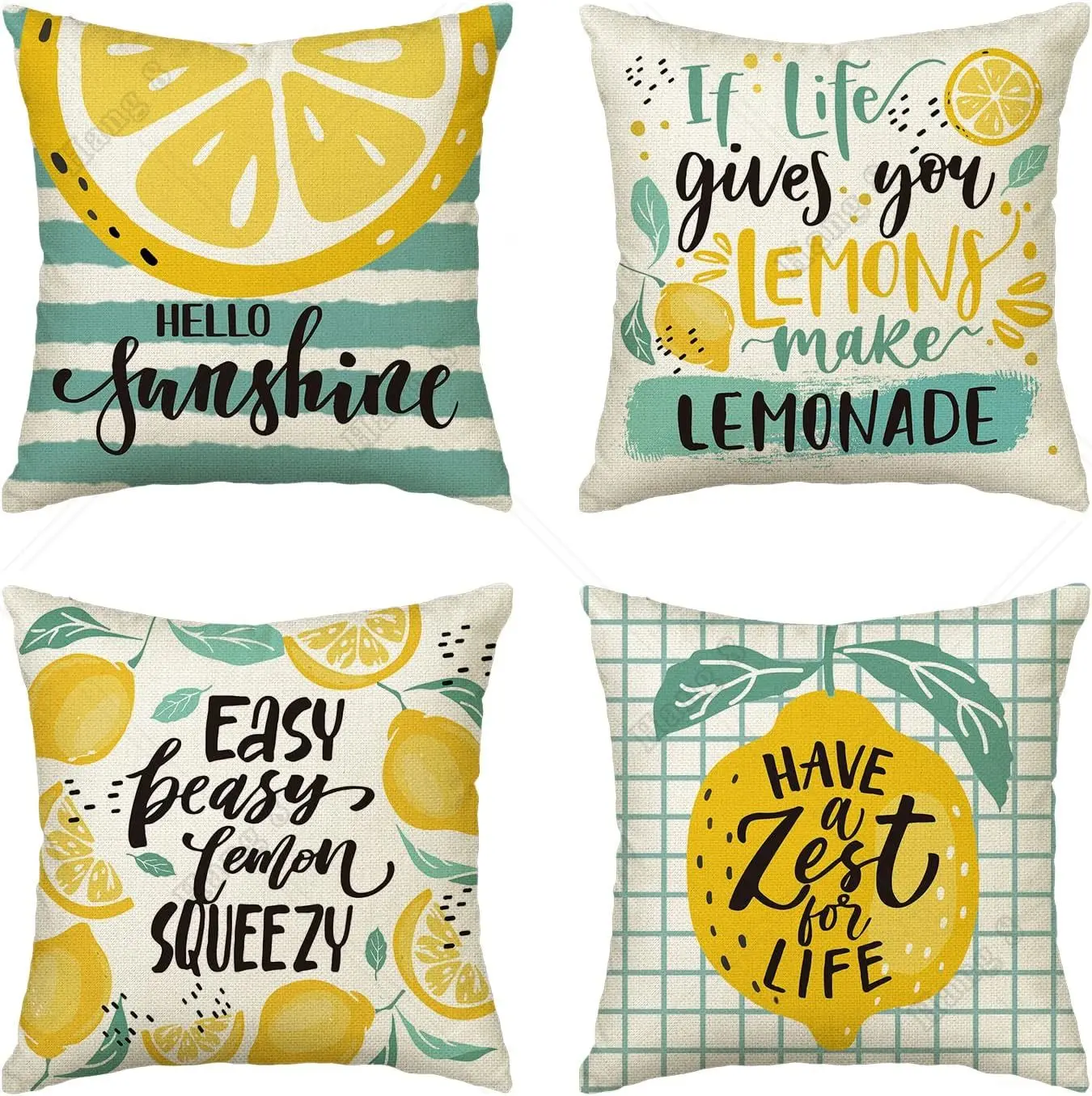 

Hello Sunshine Funny Lemon Throw Pillow Covers 18x18 Inch Spring Summer Cushion Case Decoration for Sofa Couch Set of 4