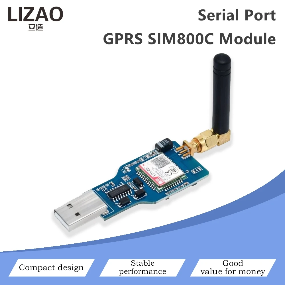 USB Serial Port SIM800C GPRS Module CH340 Chip Built-in Antenna Interface Compact Design Support SMS Call Data Transmission