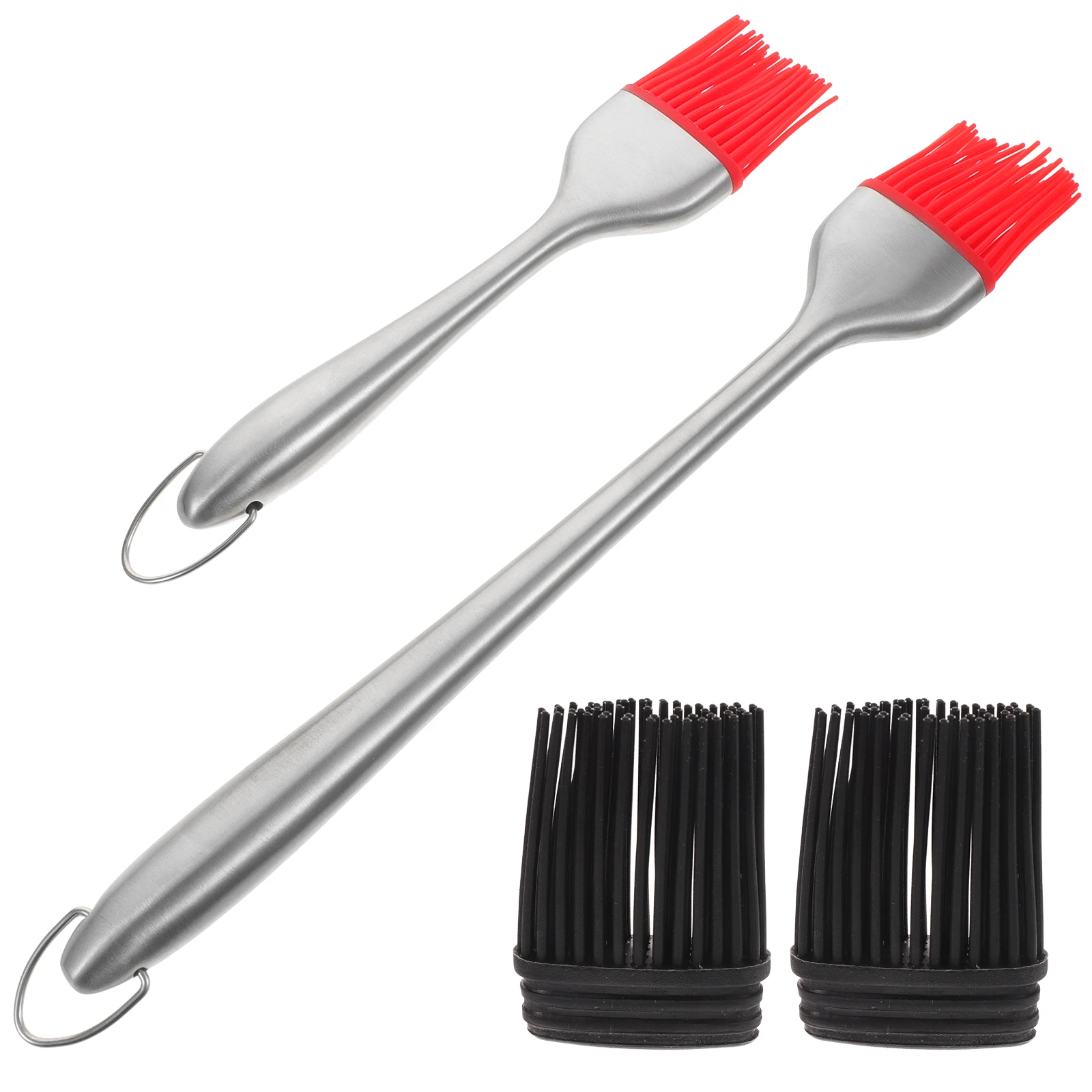 

1 set Silicone Basting Brush Stainless Steel Handle BBQ Grilling Oil Pastry Tool Easy Clean Storage