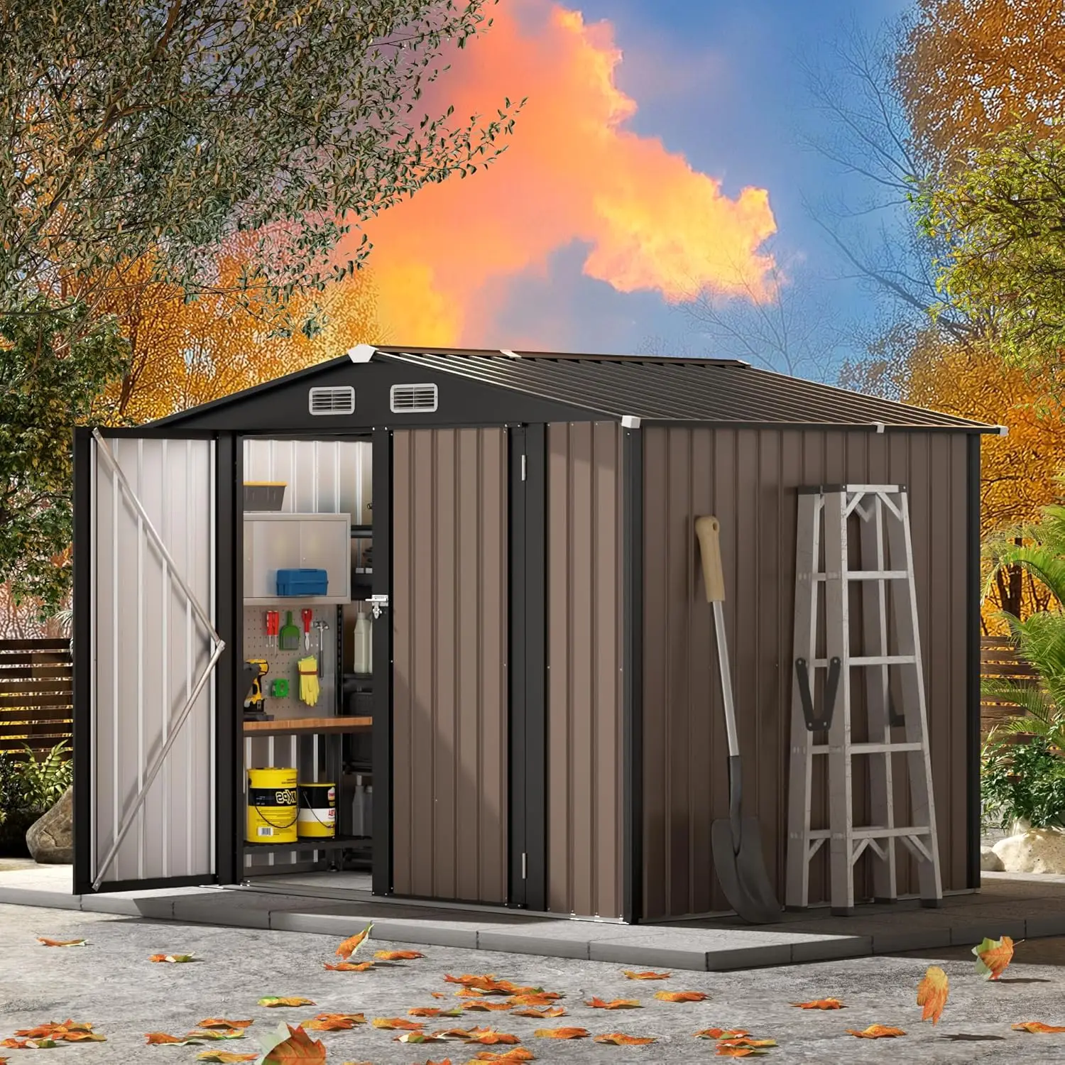 

Металлический уличный сарай для хранения с наклонной крышей, для сада, двора, патио, газона, на заказ