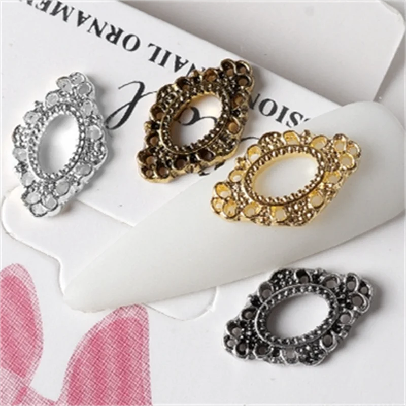 30/60pcs Alloy Retro French Square Round Frame Elegant Style Metal Ornament Oval Almond Ballerina Nail Art Charms Decorations