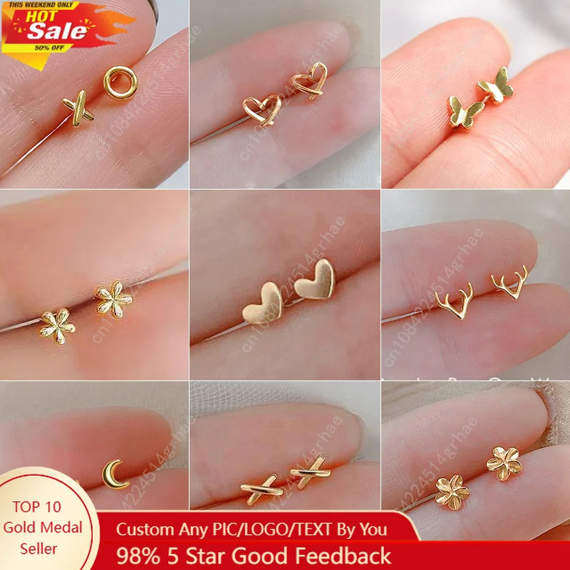 

silver-plate Gold Color Mini Small Butterfly Heart Stud Earring For Women Cartilage Helix Tragus Ear Piercing Jewelry Gift