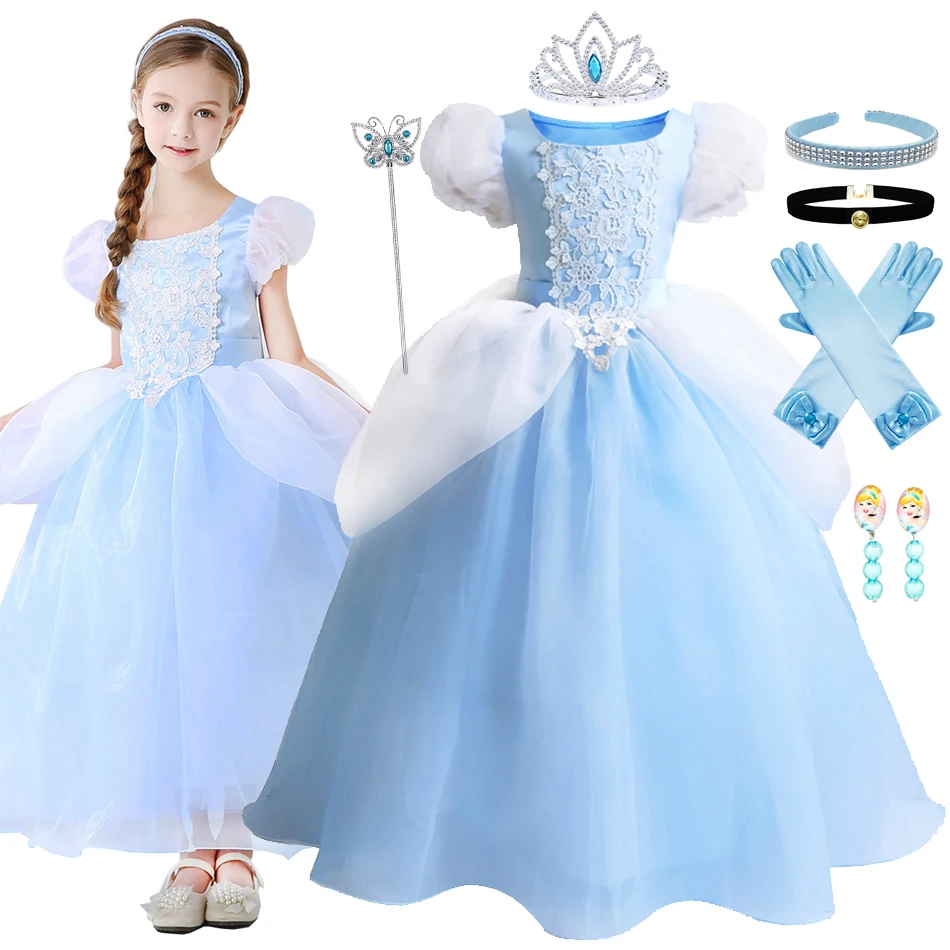 Girls Princess Cosplay Cinderella Costume Kids Children Vestidos Party Ball Gown Dress Halloween Clothes Birthday Gift 2-12T