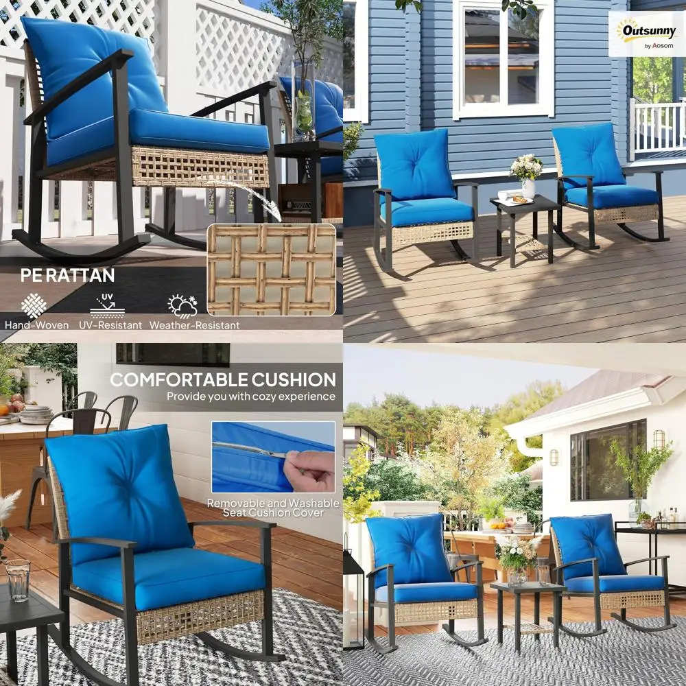 3-Piece Wicker Outdoor Bistro Set with Rattan Furniture, Coffee Table, and Cushioned Chairs for Backyard, Balcony, or Garden in