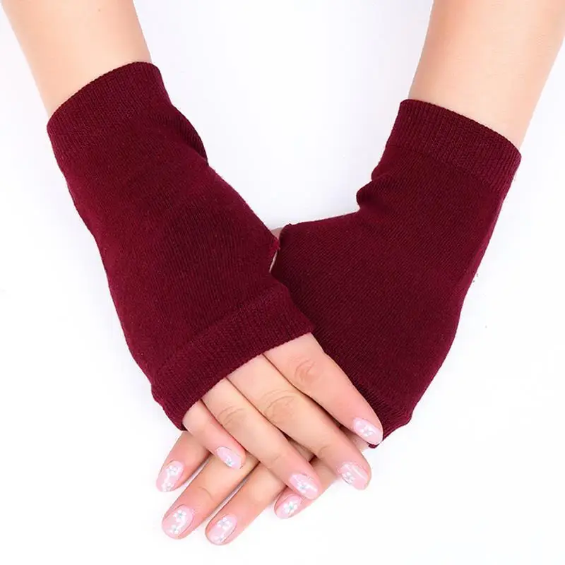 1 Pairs Winter Half Finger Gloves Knitted Fingerless MittensPure Color  Warm Cuff With Thumb Hole Stretchy Short Hand Warmer