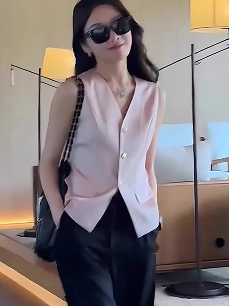 Sweet Youthful V-Ne Svel Vest Top Faion Design Simple Women's Inner Wear Ice Silk Spring Season Casual Sle