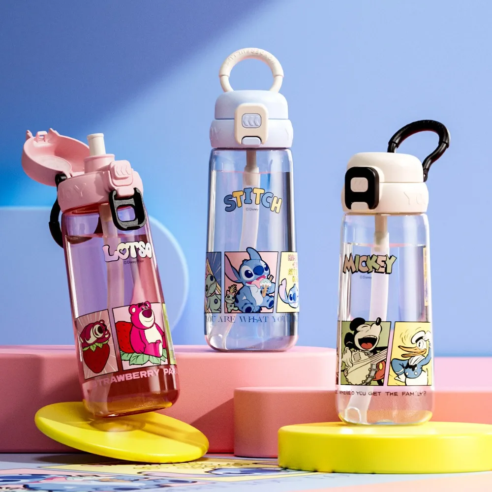 

670 мл соломенная детская бутылка для воды со стежком и Микки Маусом, портативная детская бутылочка для питья Disney с защитой от падения, детский подарок