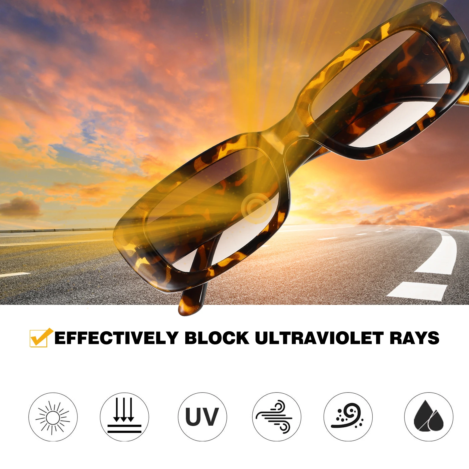

Leopard Pattern Frame Sunglasses PC Square Eye Shades Eco Friendly Lightweight Unisex Fashion Travel Gift for All Styles