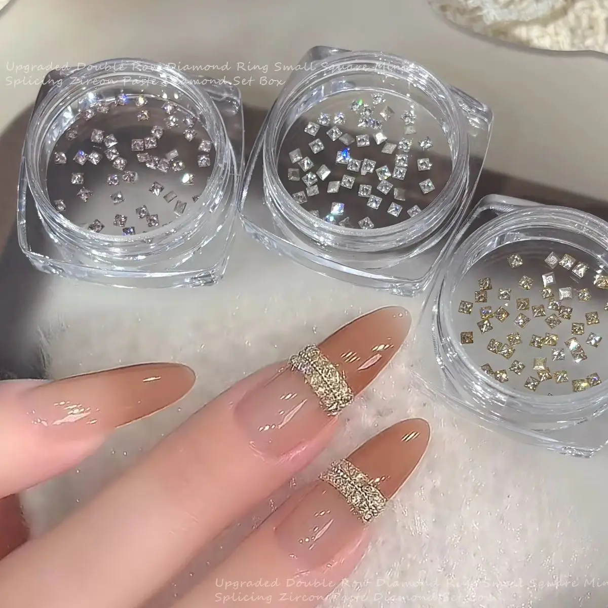 50/200/1000PCS Mini Zircônias Quadradas para Decoração de Unhas, Diamantes Champanhe de Fundo Plano Brilhantes para Manicure DIY