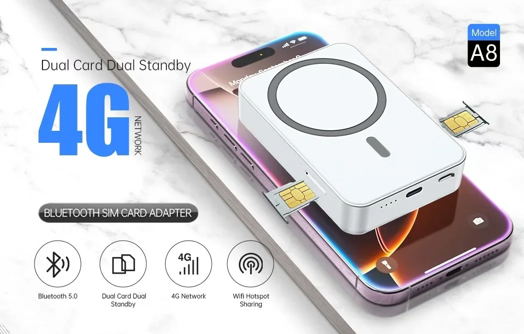 Hindetel A8 4G bluetooth simbox Dual Nano SIM Card Adapter For iPhone Sim Device sim router for Travel and Business