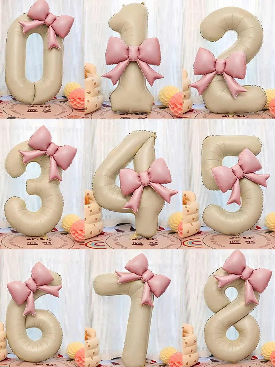 2 Stück 40-Zoll extra große cremeweiße Zahlen-Folienballons mit rosa Schleife, für Geburtstagsfeiern, Jubiläumsfeiern – Detail 1