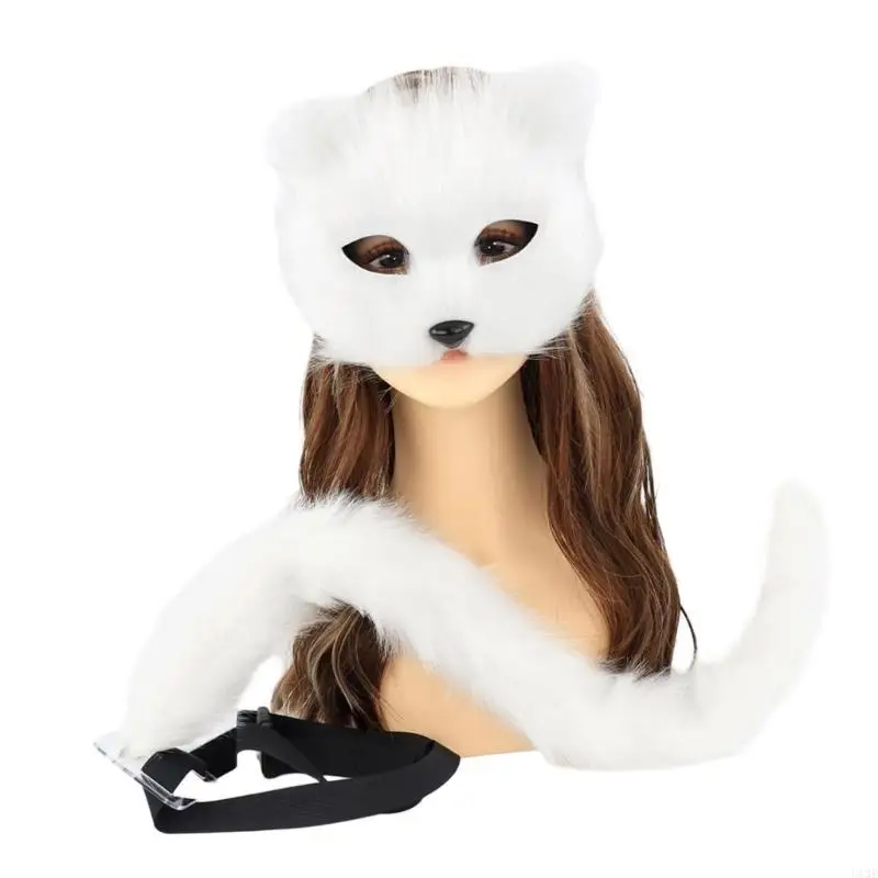 2PCS Therians Mask and Tail for Women Furry Cats Foxes Wolf Mask