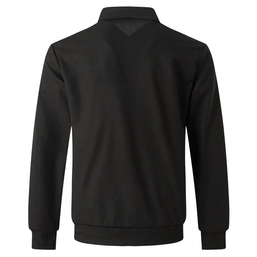 Lapel Design Jacket Stylish Men's Waffle Pattern Zip-up Jacket with Lapel Zippered Pockets for Spring Autumn Winter for Exercise