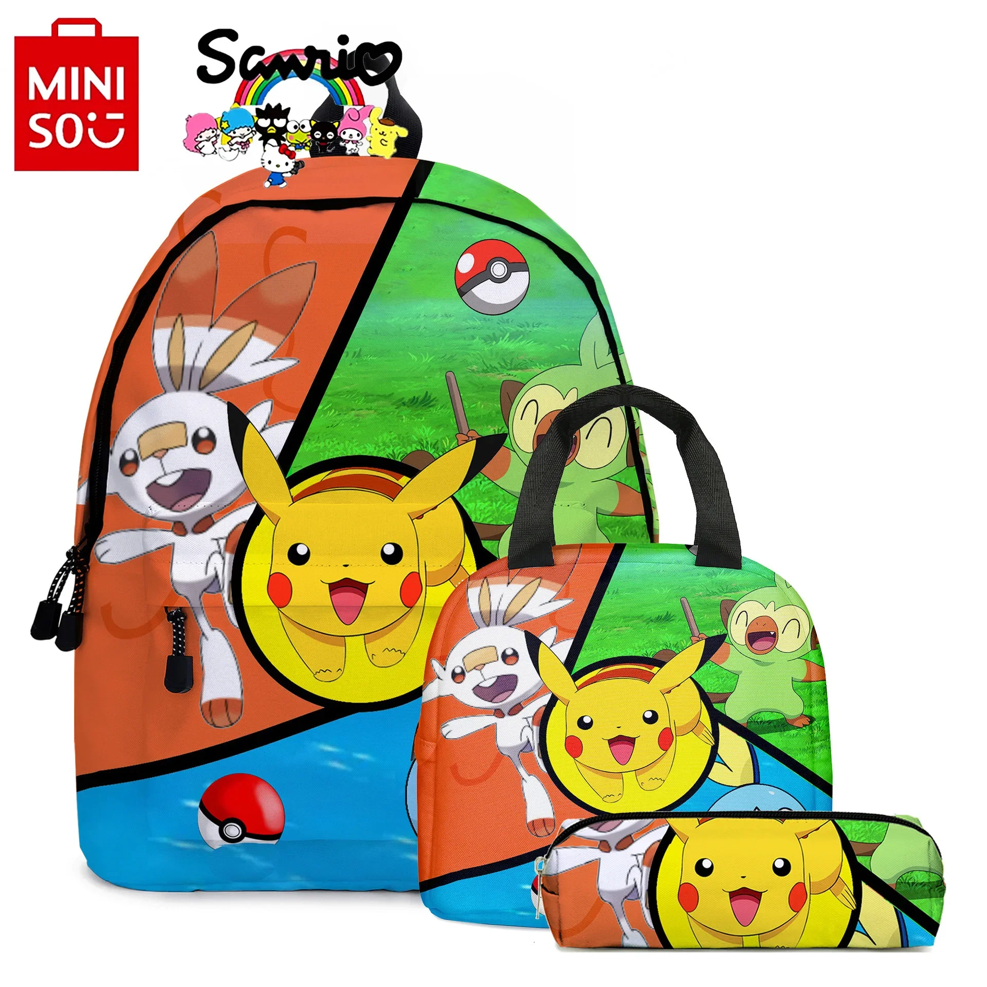 

Miniso Pikachu New Student Backpack Fashion High Quality 3-Piece Set Women's Backpack Cartoon Large Capacity Men's Backpack