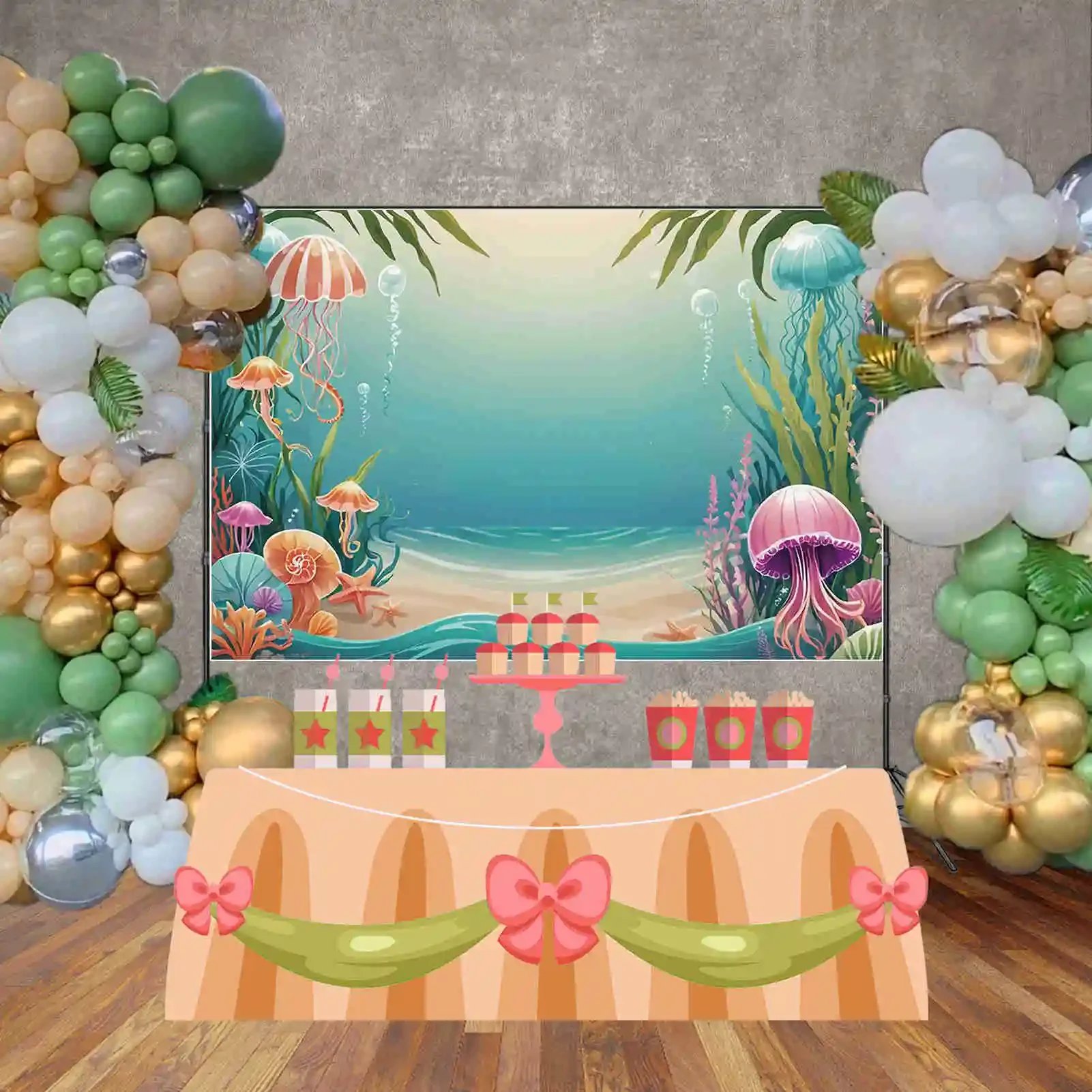 MOON.QG Mermaid Birthday Decoration Background Custom Personalized Children Party Photo Backdrop Studio Photography Accessories