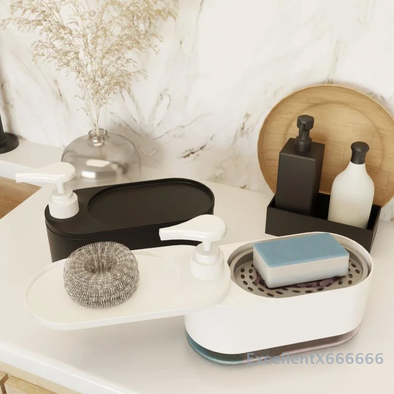 

Dual Soap Dispenser With Sponge Holder Manual Press Soap Box Hand And Dish Soap Dispenser For Kitchen Sink Detergent Dispenser