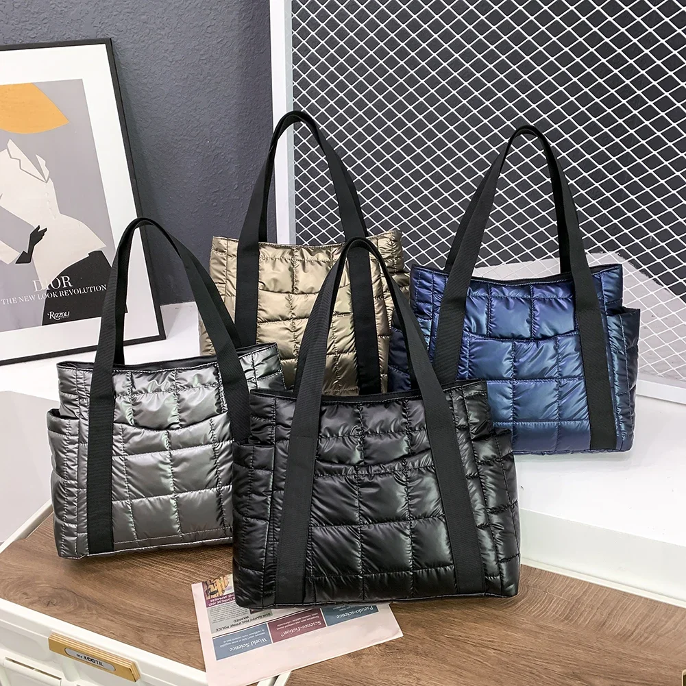 Winter Brand Women Shoulder Bags Fashion Quilted Lattice Large Capacity Black Handbags Designer Capacity Tote Handbags