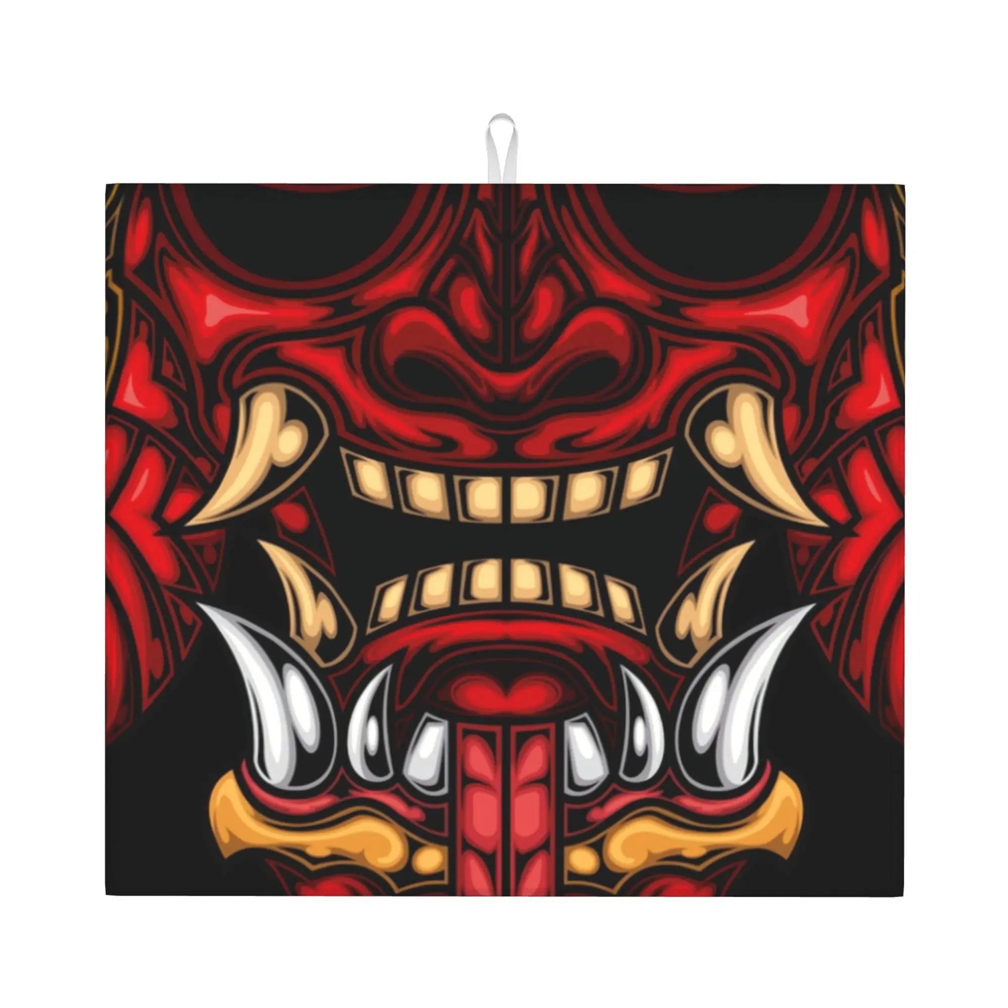 Hannya Barong Drying Mat For Kitchen Waterproof Reusable Japanese Samurai Demon Monster Oni Bathroom Countertop Protector Mat