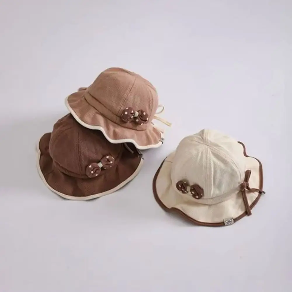 

Casual Ruffle Bows Baby Bucket Hat Breathable Cute Fisherman Hat Soft Brim INS Toddler Basin Cap Boys Girls