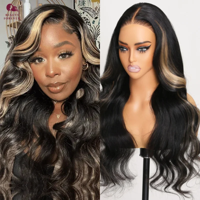 Highlights Bye Bye KNOTS 13X4 Lace Frontal Human Hair Wig Body Wave 7x5 Glueless Wig Preplucked Human Wig Ready To Go Wig