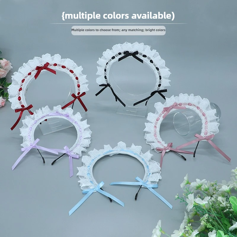 Argola de cabelo com laço e babados, acessórios japoneses de lolita, kawaii, menina, anime, cosplay, kc jk, empregada, retrô, clássico
