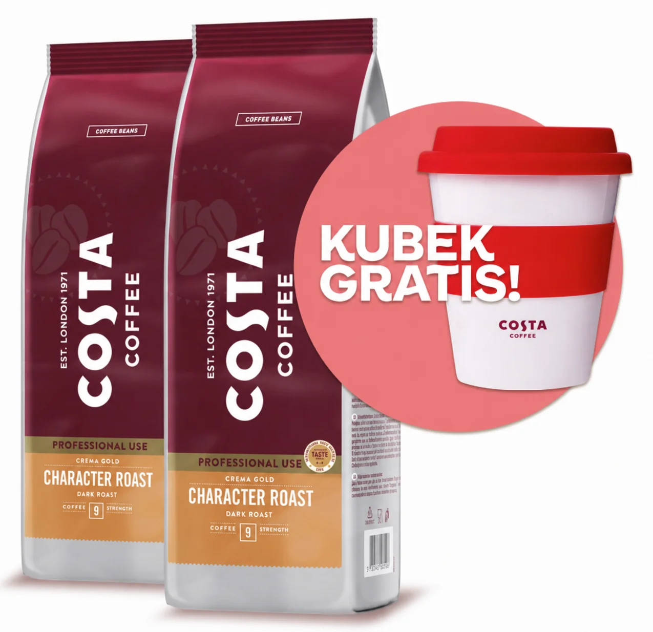 Kawa ziarnista Costa Pro zestaw Crema Gold 2x1kg + Kubek Gratis  z Polski za $29.9 / ~114zł