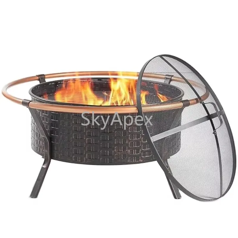 

Smokeless Steel Fire Pit Bowl Circle Grill Wood Burning Camping Outdoor Stove Removable Ash Pan Portable Cover Backyard Cooking