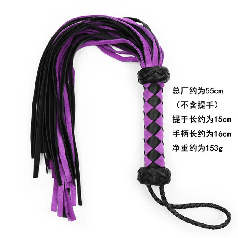 55cm Woven Handle Genuine Leather Tassels Horse Whip Riding Crop Flogger Paddle Slapper Horse Training Dressage Whips