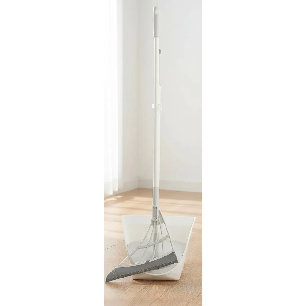 

All-Surface Silicone Broom & Dustpan Set - Sweeps Glass, Dust, Pet Hair, Liquids - Adjustable Pole for Floors, Rugs, Windows