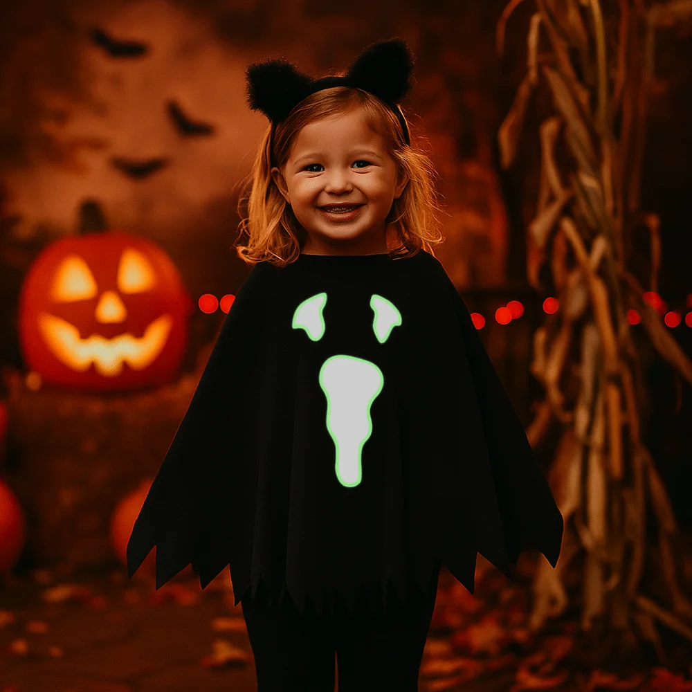 Clothing Prop Glowing Ghost Cape Party Cloak Fun Interaction Children's Halloween Costume Black Loose Luminous Ghost Shawl Kids