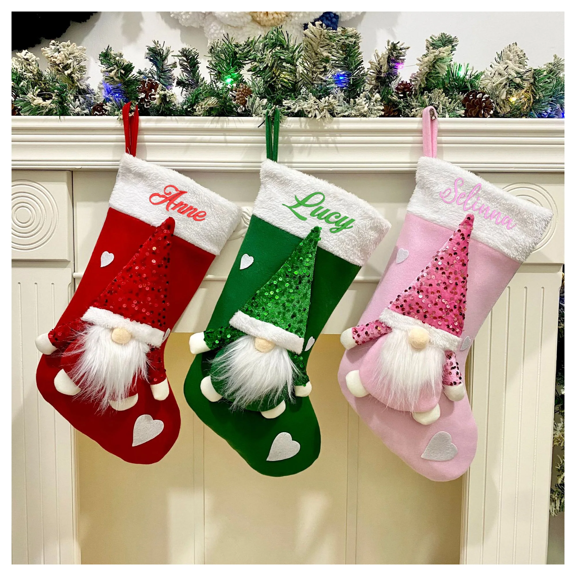 

Custom Name Faceless Christmas Socks Children's New Year Gift Candy Bag Living Room Christmas Tree Hanging Embroidery Name Socks
