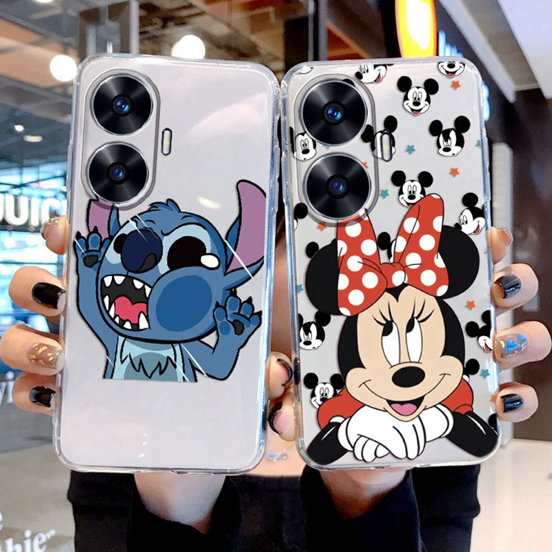 For Realme 13 12 Pro Plus 11X 12X GT Master GT NEO 3T 2 Narzo 70 Phone Case Couple Mickey Minnie Mouse Stitch Transparent Cover