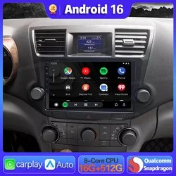 Android 16 Car Radio For Toyota Highlander 2009 2010 - 2014 Carplay Auto GPS BT Navigation DSP 360 Camera DVD Video 2 Din Stereo