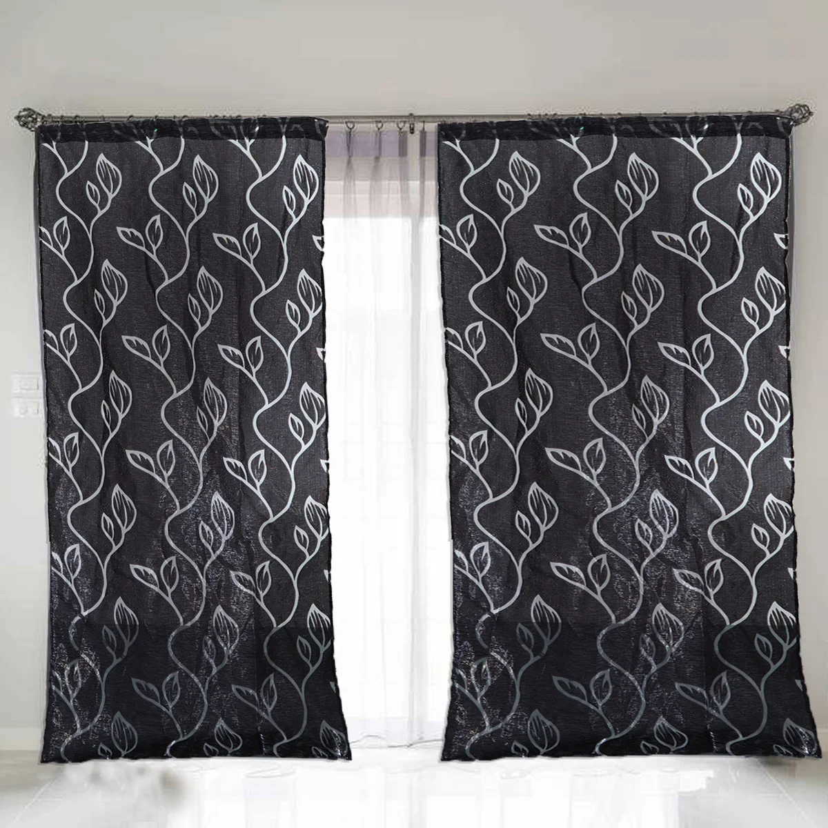 

Window Sheer Curtains 100X200Cm Black For Bedroom Living Room Transparent Tulle Voile Screen Home Textile Decor