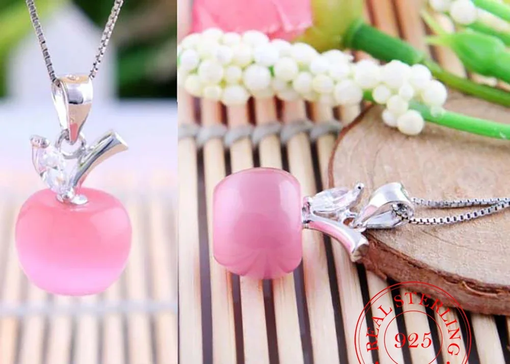 Pink/White Moonstone Necklaces & Pendants For Women 925 Sterling Silver Opal Apple Pendant Necklace Wedding Gift Drop Shipping