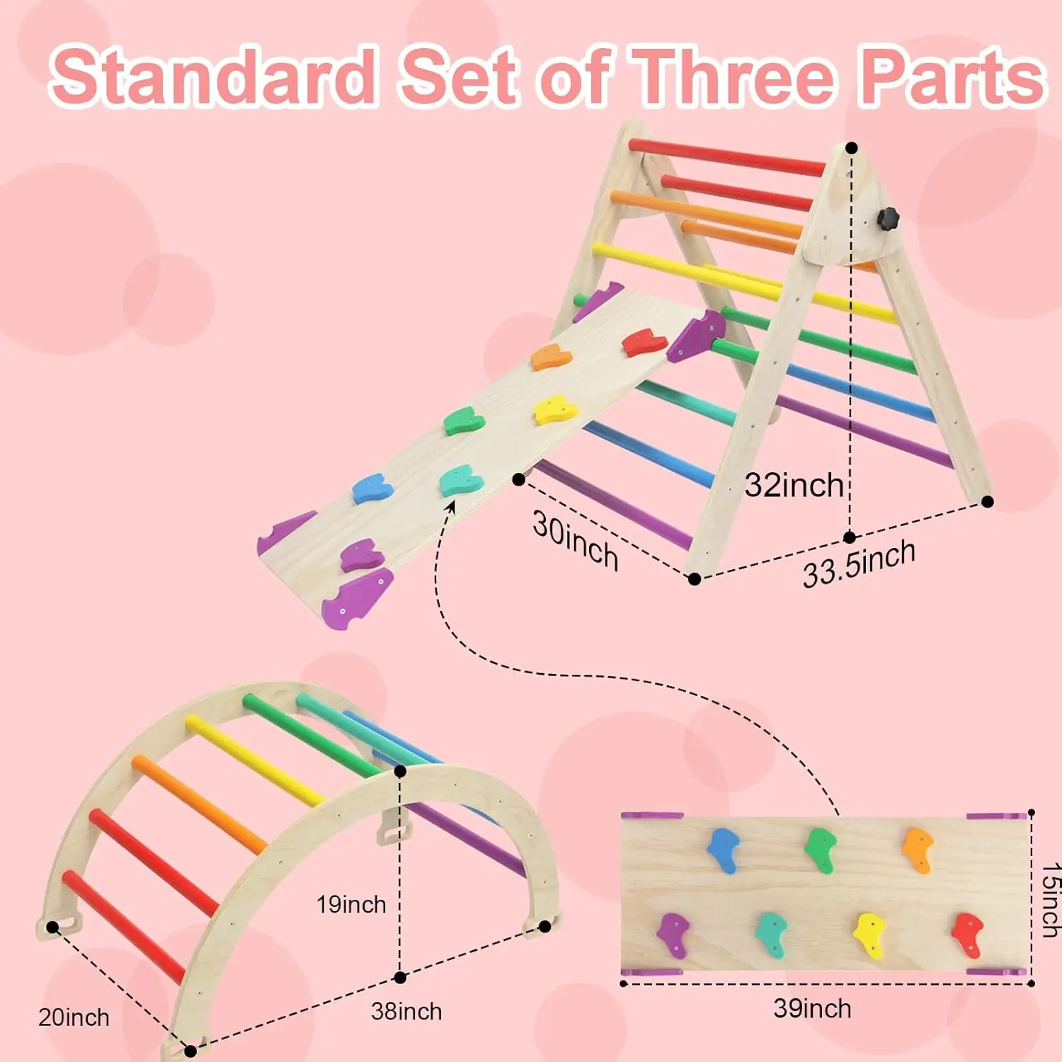 Set Segitiga Pikler 5 in 1, Taman Bermain dan Gym Dalam Ruangan untuk Anak-Anak, Set Panjat Segitiga Kayu Lipat Montessori·Baru