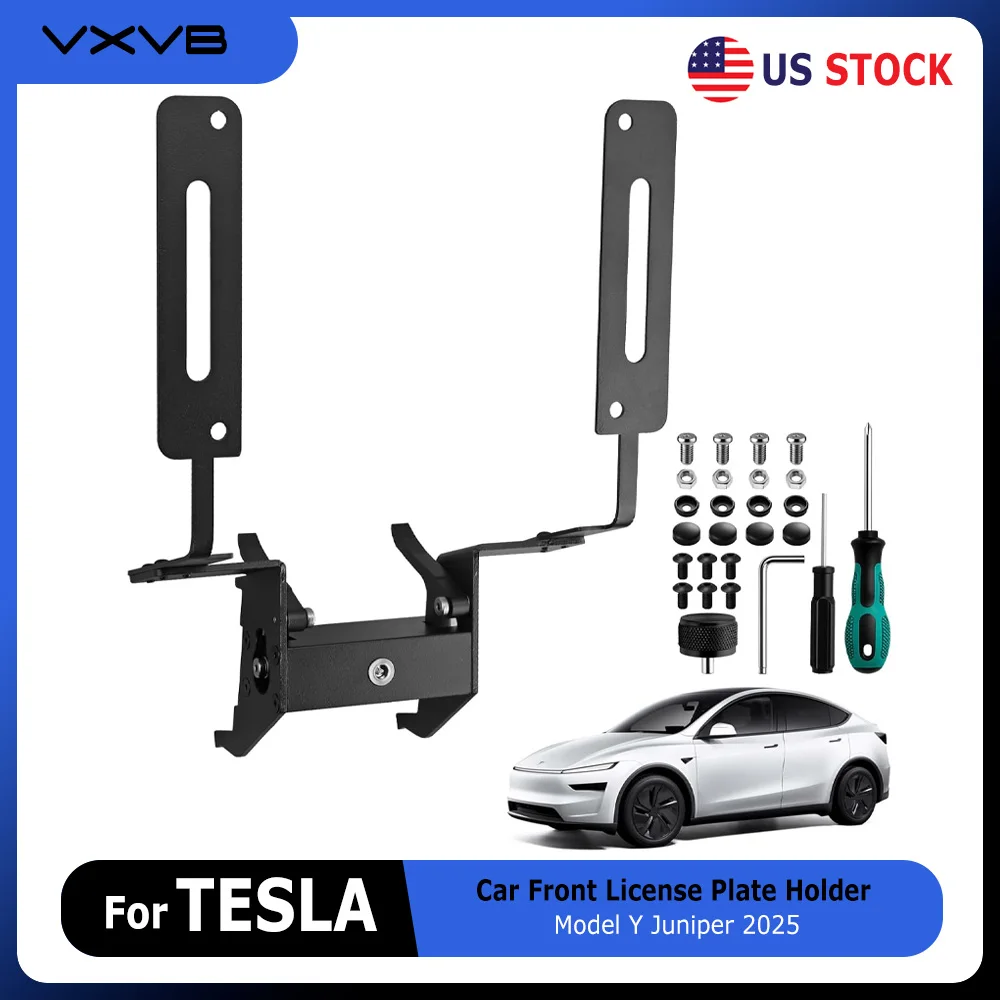 

Front License Plate Holder For Tesla Model Y Juniper 2025 Accessories No Drill Aluminum Alloy License Plate Frame Anti-Theft