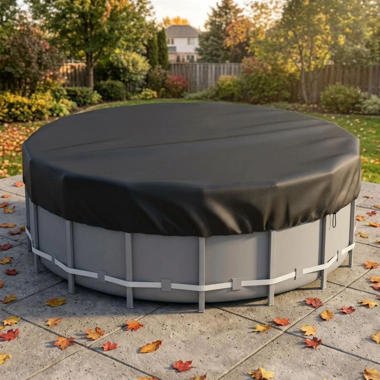 Overhead-Ground Pool Cover Silver-Coated Round Pool Cover Waterproof 210D Oxford Cloth