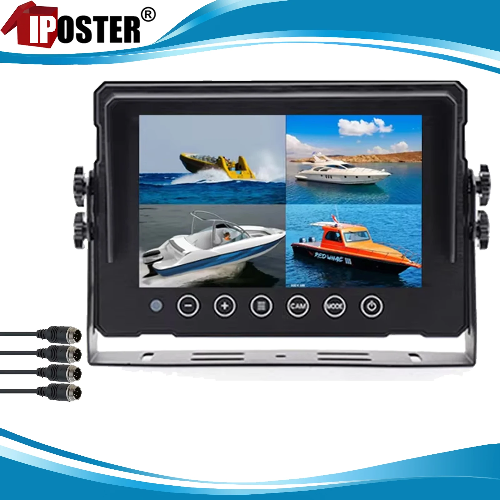 

7-дюймовый водонепроницаемый монитор iPoster AHD с 4-контактным разъемом QUAD 12-24 для лодок, караванов, коневозов, автодомов