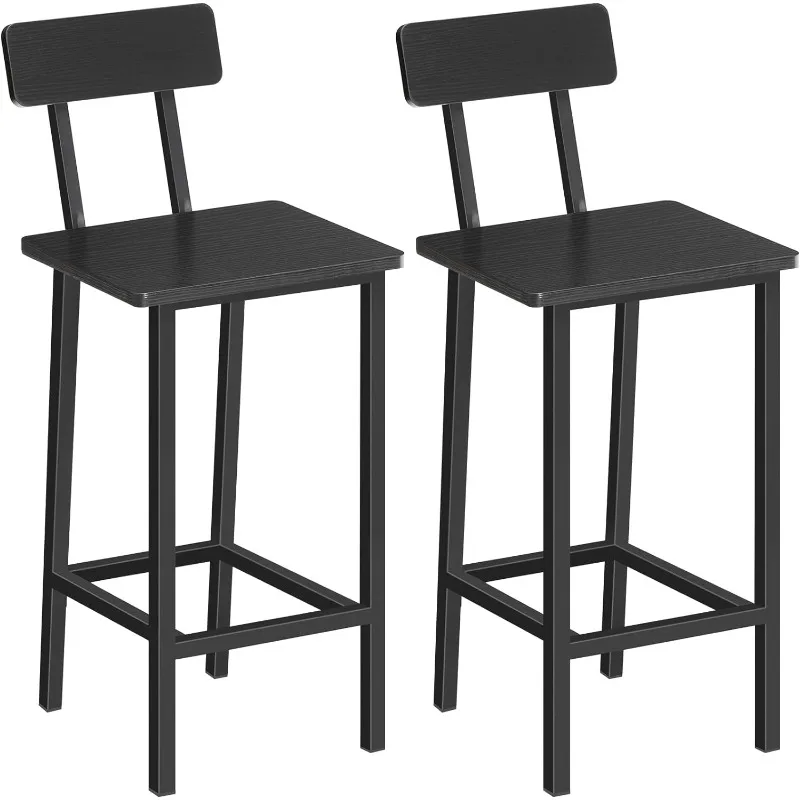 

Bar Stools, Set of 2 Bar Chairs with Backrest, Kitchen Bar Stools with Footrest, 24.1" Tall Counter Stools, Easy Assembly