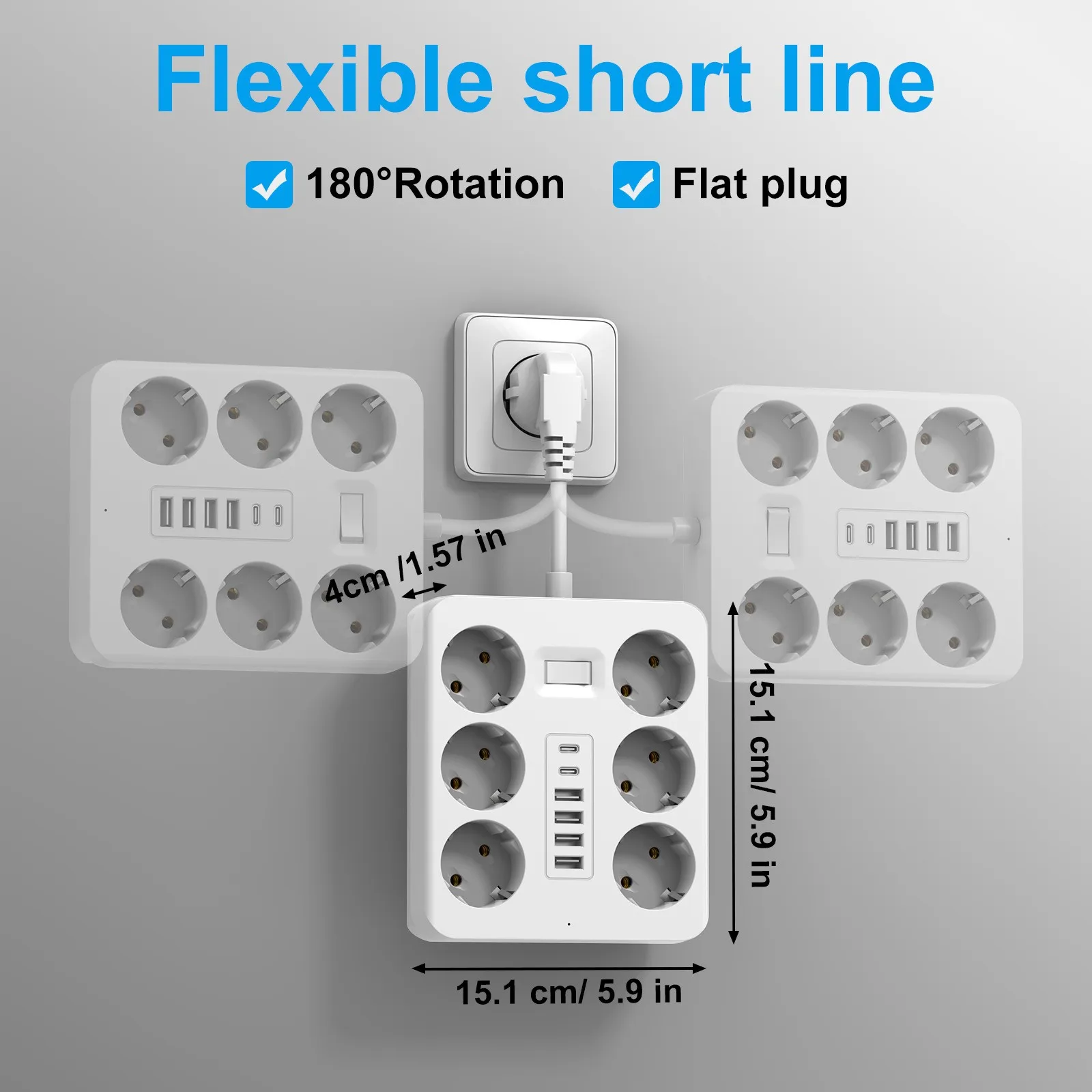 Steckdosen-Extender mit 6 AC-Steckdosen, 4 USB-Anschlüssen, 2 Typ C, EU-Stecker, Ladegerät, elektrischer Schalter für Steckdosenleisten zu Hause – Detail 8
