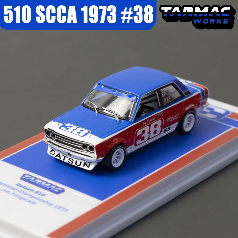 TARMAC WORKS 1/64 ดัทสัน 510 เอสซีซีเอ 1973 # รถของเล่นโลหะผสม 38 ชิ้น แบบหล่อขึ้นรูป ของสะสมสำหรับเด็กผู้ชาย ของขวัญคริสต์มาส