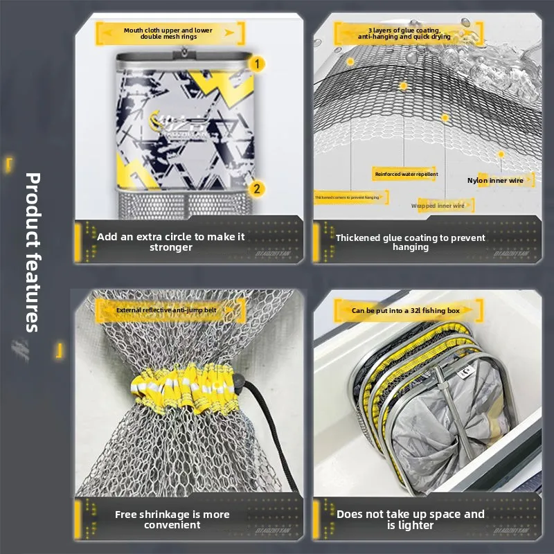 شبكة حماية السمك السميكة، حقيبة شبكة صيد السمك ذات الفم المربع، يمكن أن تحمل الأسماك، مريحة للحمل والحماية