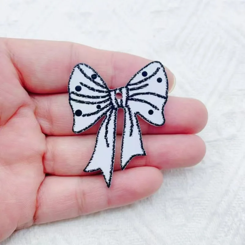 10pcs trendy new multi-color acrylic printed bow bag pendant, mobile phone chain, keychain, car accessories, clothing accessorie view 5