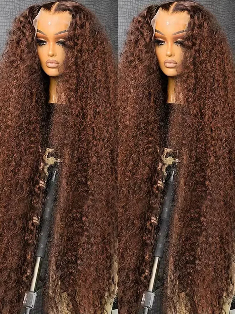 

30 Inch Chocolate Brown Deep Wave HD Lace Front Human Hair Wig 13x6 100% Brazilian Water Wave Curly Lace Frontal Human Hair Wigs
