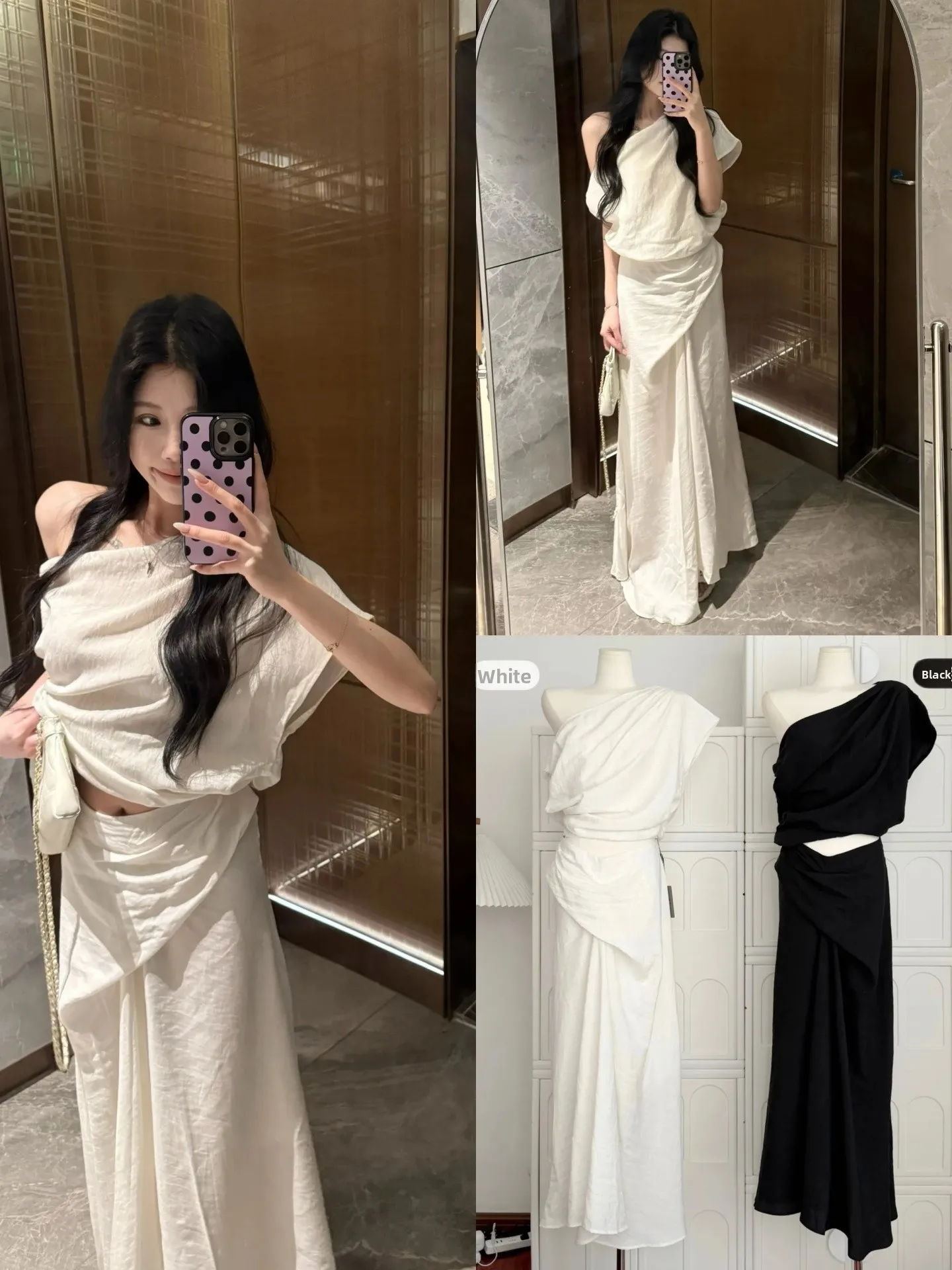 

Casual Summer Women's Linen Set Asymmetrical Design Half-length Skirt Short-sleeved Top White Shoulder-baring Top Fashionable...