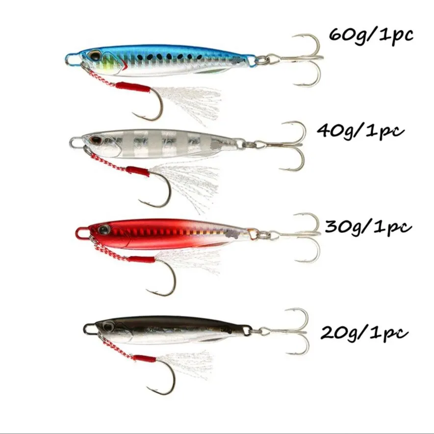 Fishing Lure Metal Jig 4pcs/Lot 20g 30g 40g 60g Jigging Lure Long Casting Jigs Spoon Wobbler Bait Sea Bass Fishing Bait Pesca