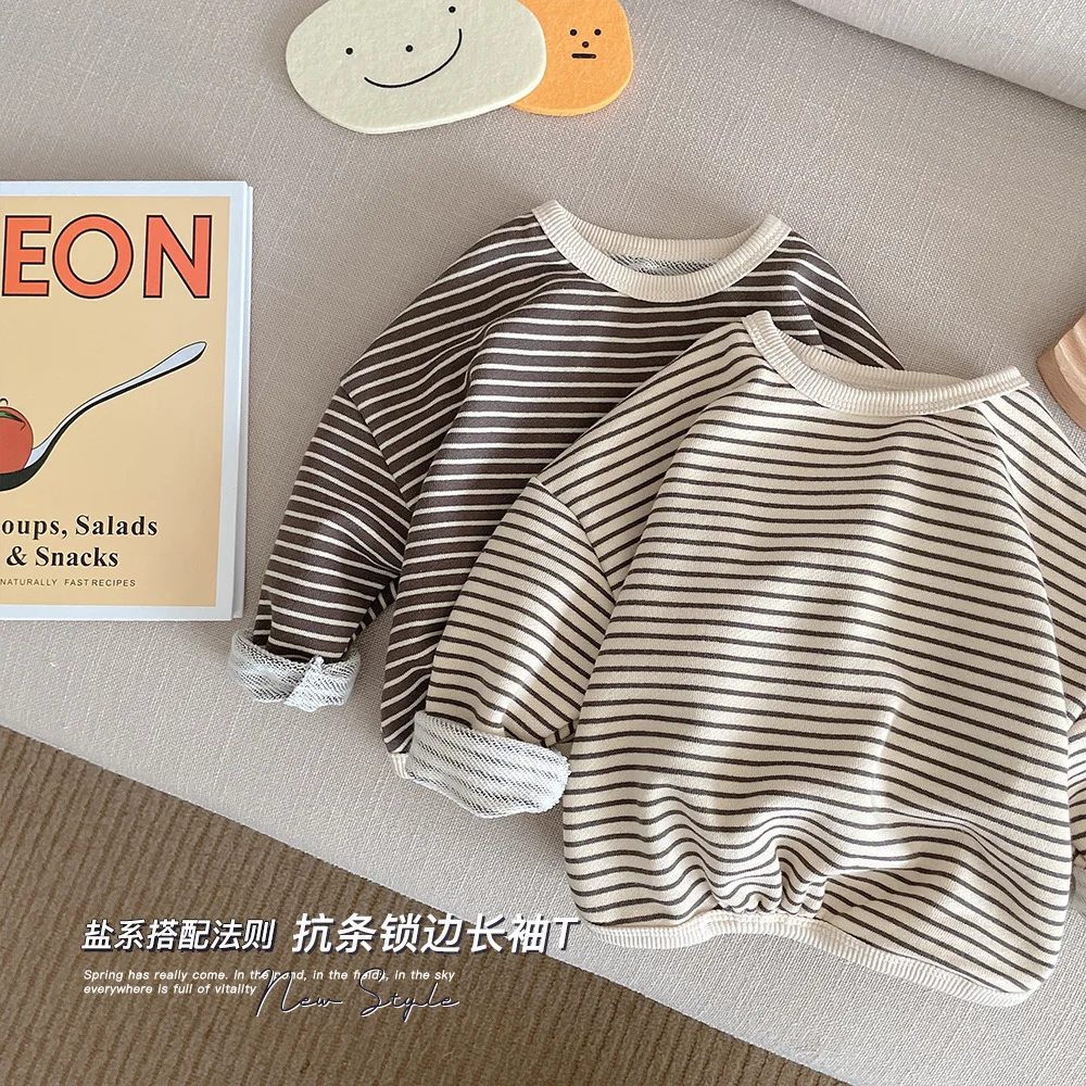 

Autumn Baby Boys Swearshirt Striped T Shirt Toddler Girls Fall Casual Long Sleeve Top Kids Clothing Spring Soft Clothes 0-6Y