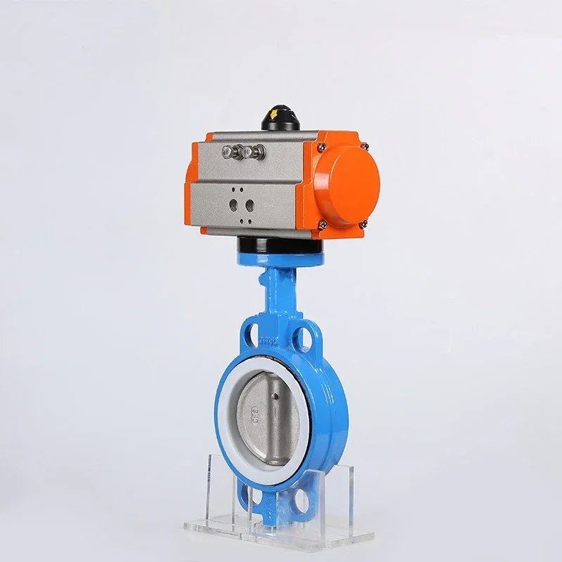 2 Inch Air Control Wafer Type PTFE Seat Butterfly Valve Single Acting Cast Iron Pneumatic Butterfly Valve